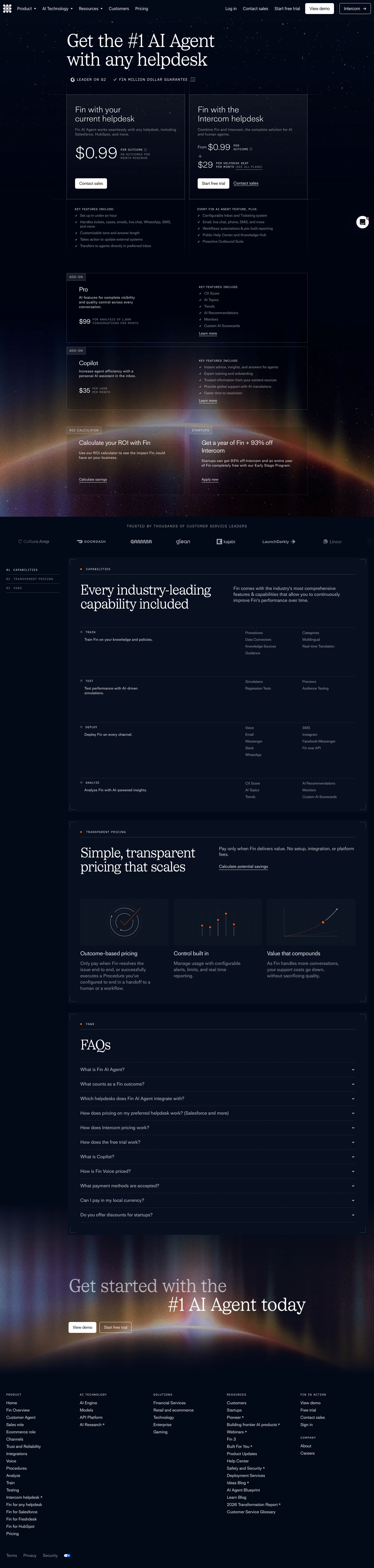fin.ai - Fin AI Agent Pricing | Free 14-day Trial - Desktop Screenshot