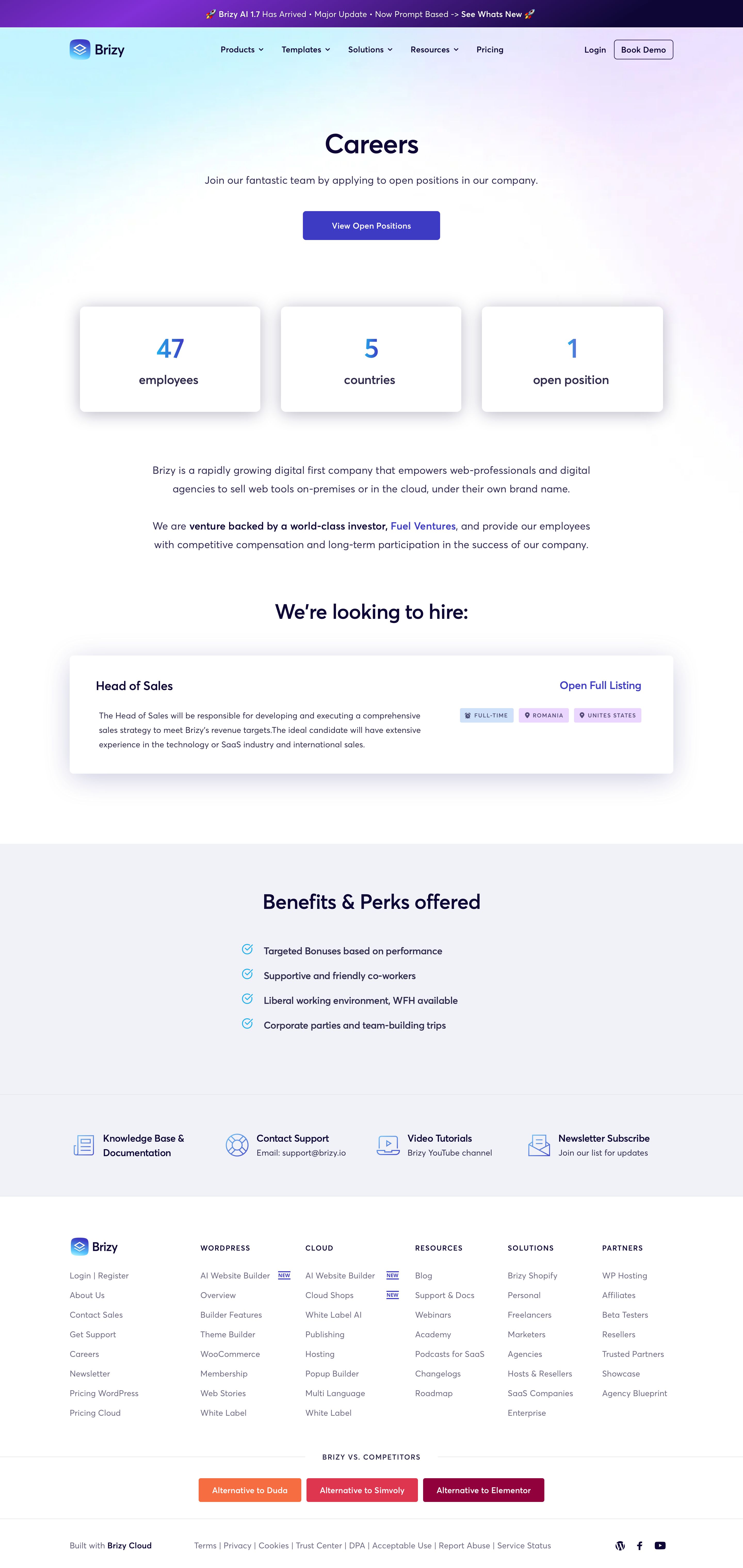 brizy.io - Brizy Careers - Join our fast growing team - Desktop Screenshot