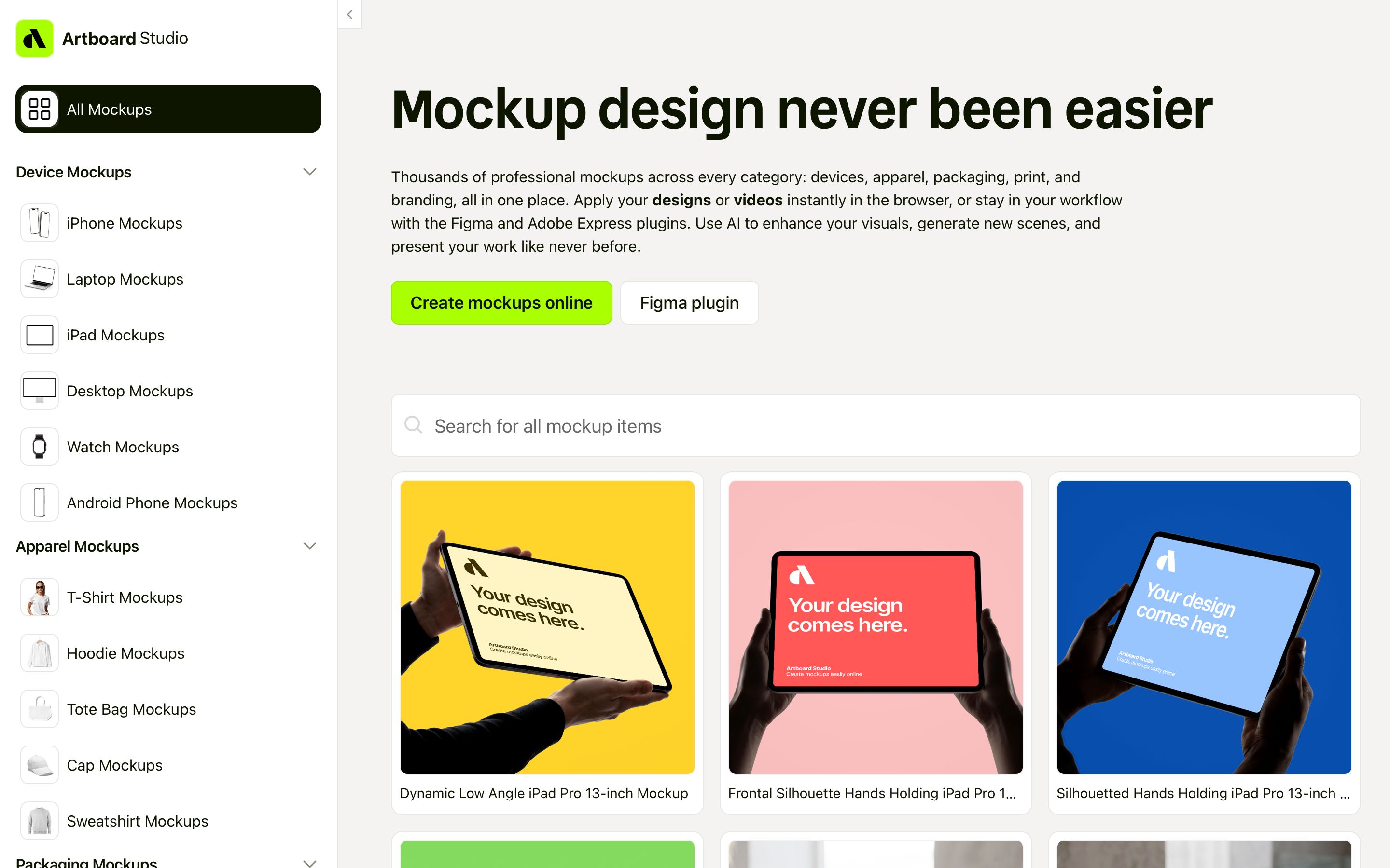 artboard.studio - Mockup Design | 5,000+ Device, Apparel & Print Mockups - Desktop Screenshot