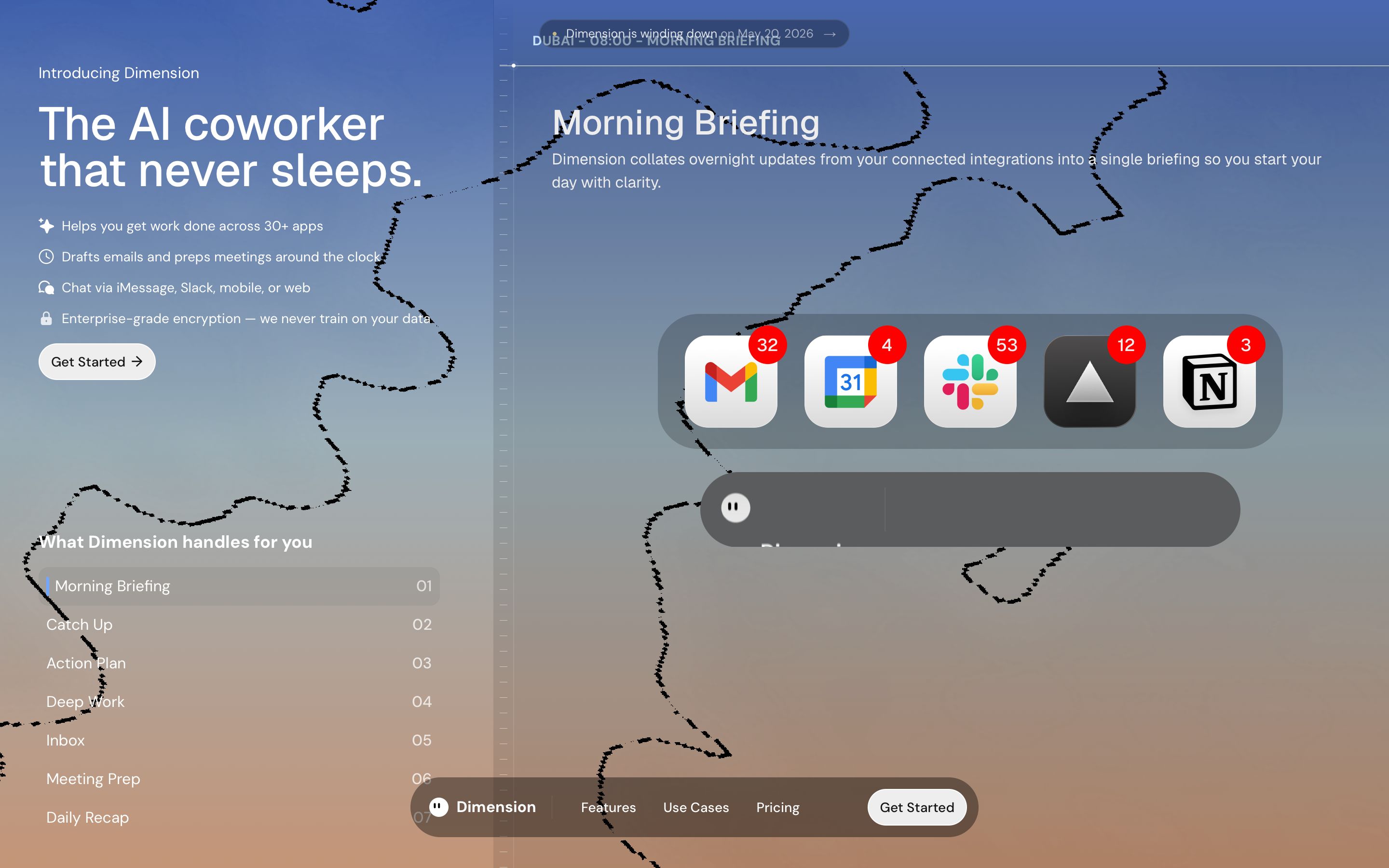 dimension.dev - Dimension — Your AI work assistant - Desktop - Tue Aug 04 2026 09:19:25 GMT+0000 (Coordinated Universal Time) Screenshot