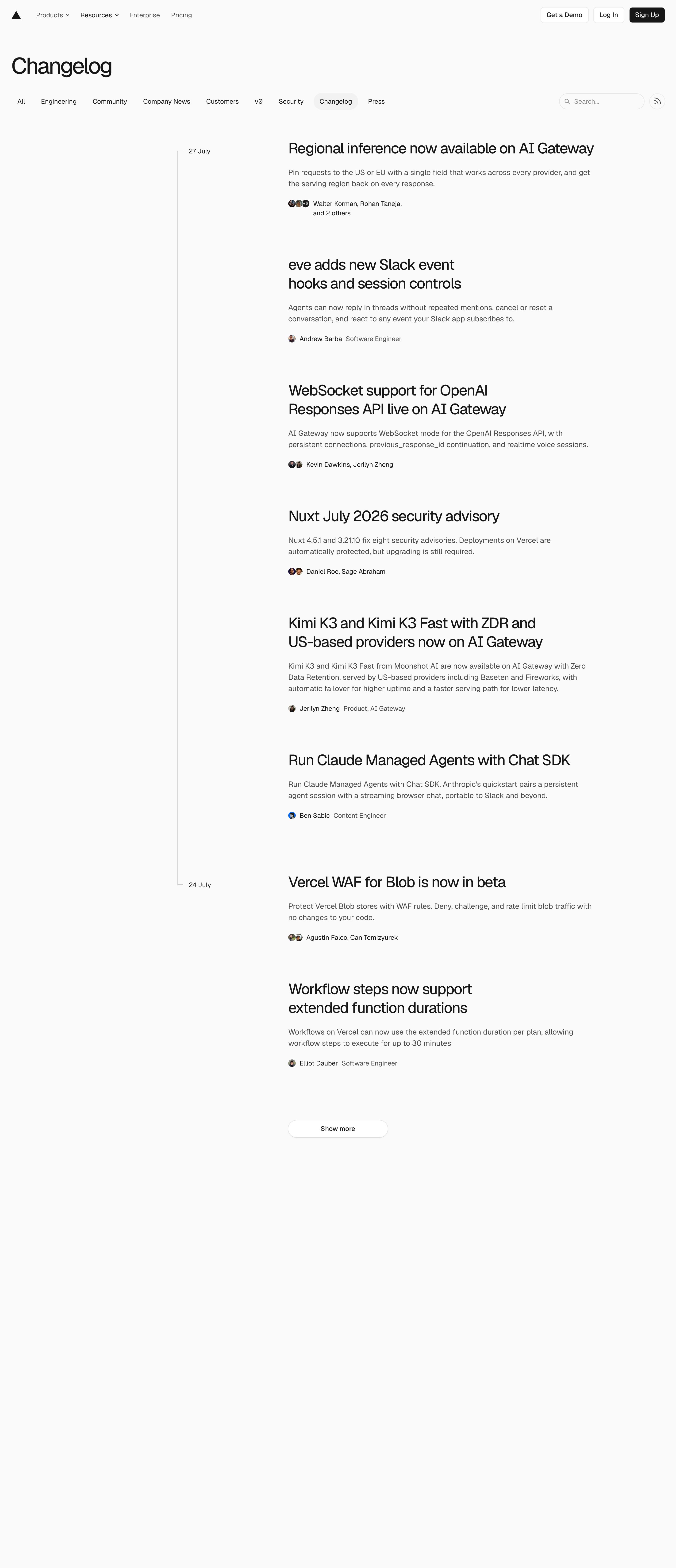vercel.com - Changelog - Vercel - Desktop Screenshot