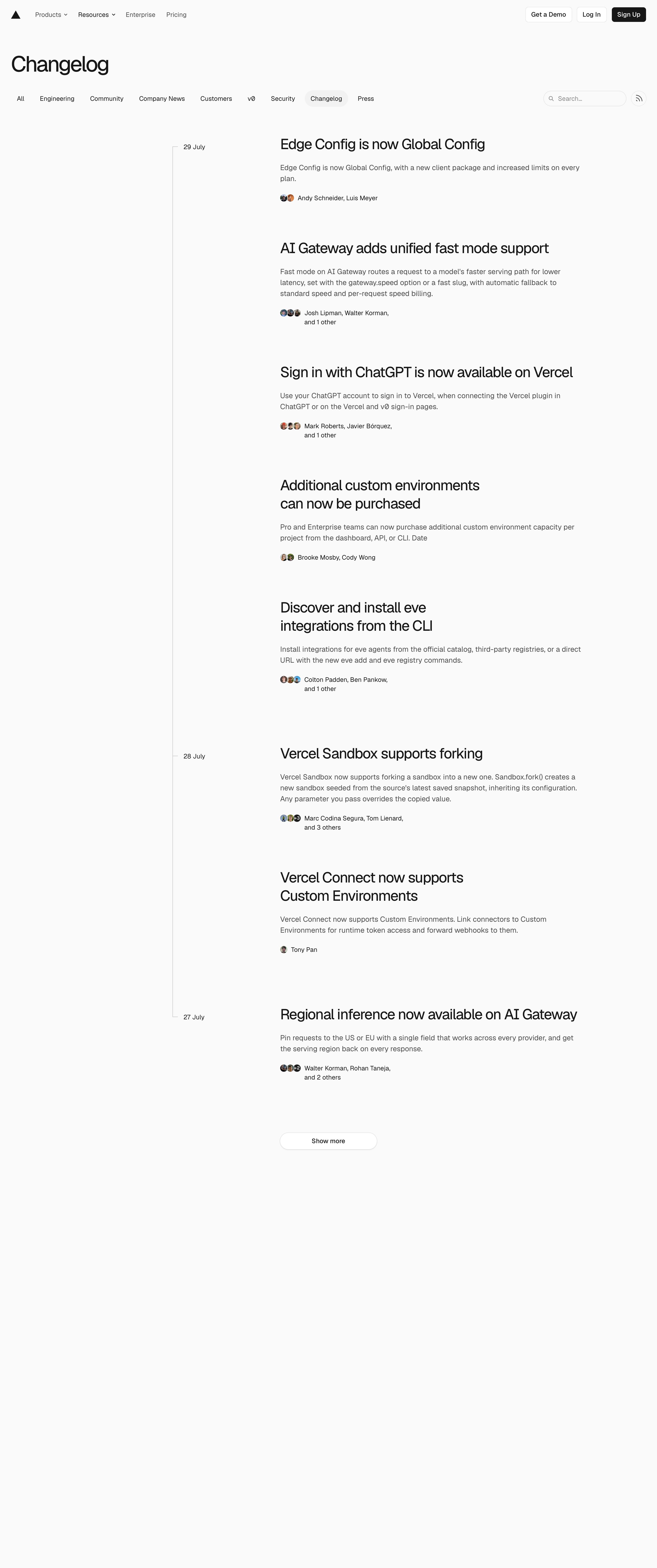 vercel.com - Changelog - Vercel - Desktop - Wed Jul 29 2026 20:49:24 GMT+0000 (Coordinated Universal Time) Screenshot