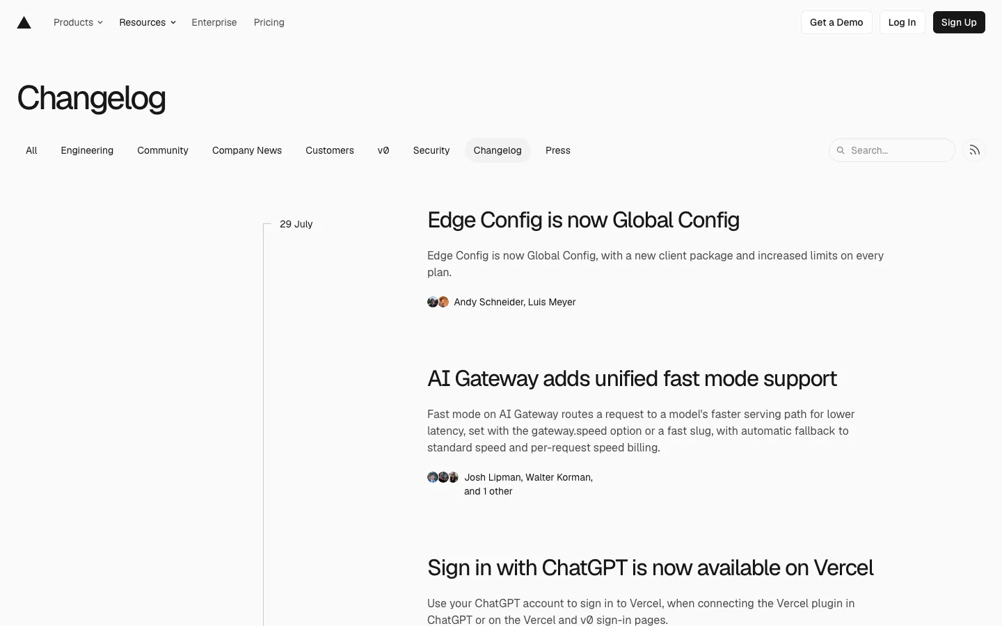 vercel.com - Changelog Screenshot Preview