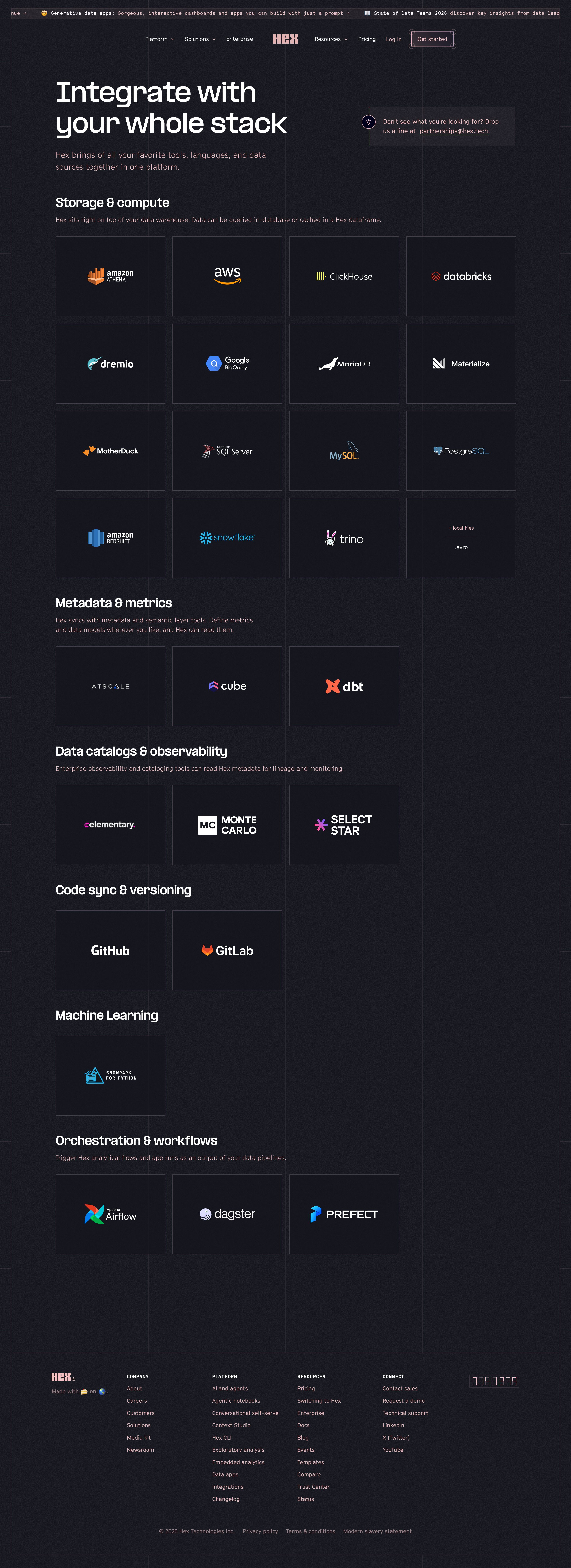 hex.tech - Data Integrations for Analytics and Data Teams | Hex - Desktop - Sat Aug 01 2026 13:33:25 GMT+0000 (Coordinated Universal Time) Screenshot