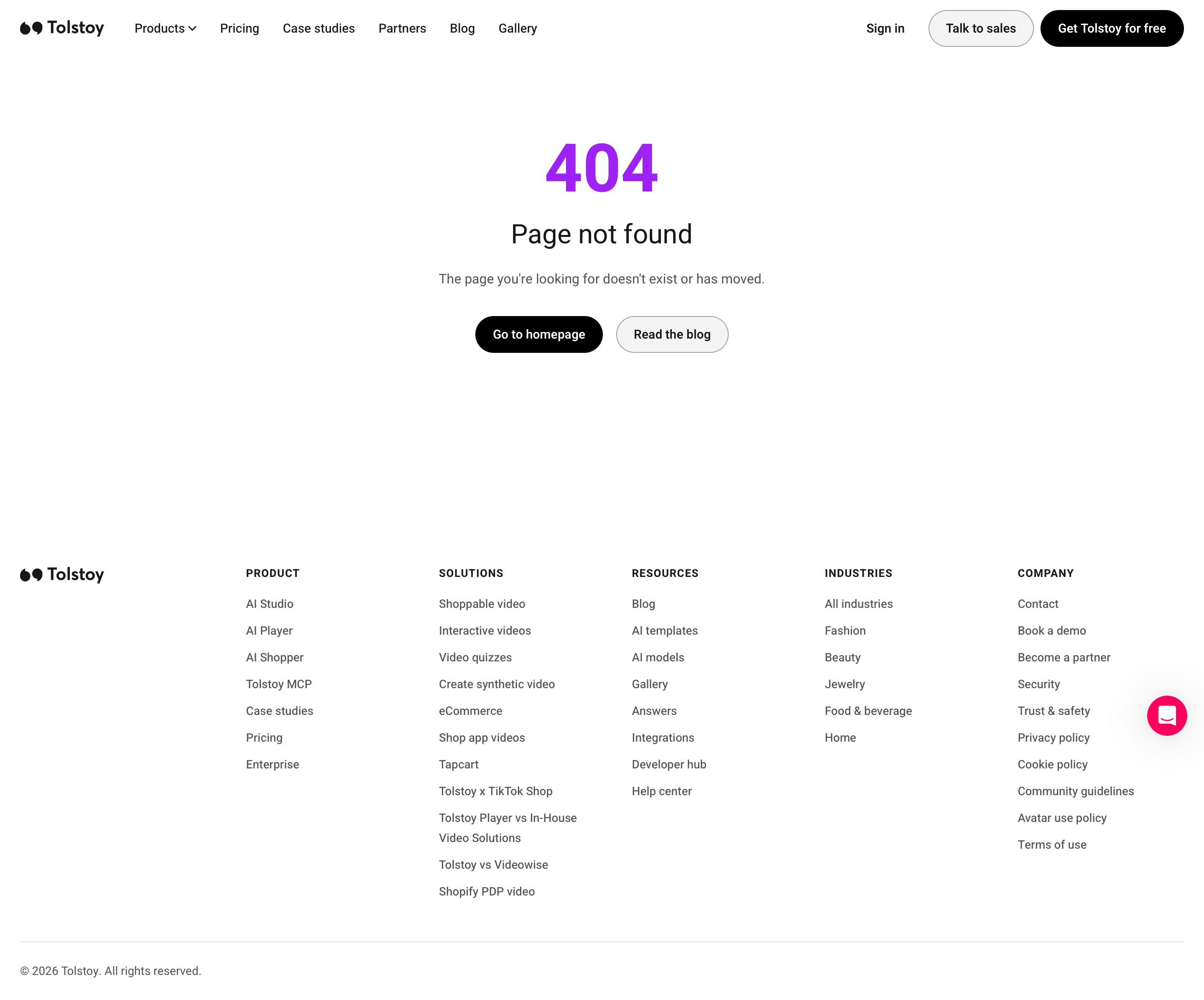 gotolstoy.com - Page not found | Tolstoy - Desktop - Wed Aug 05 2026 19:13:15 GMT+0000 (Coordinated Universal Time) Screenshot