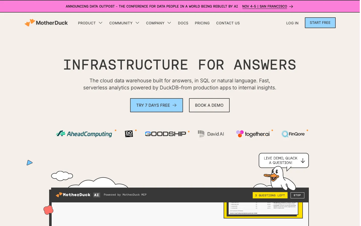 motherduck.com - Landing Screenshot Preview