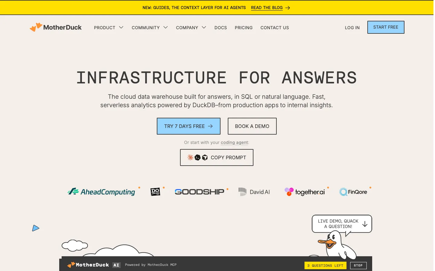 motherduck.com - Landing Screenshot Preview