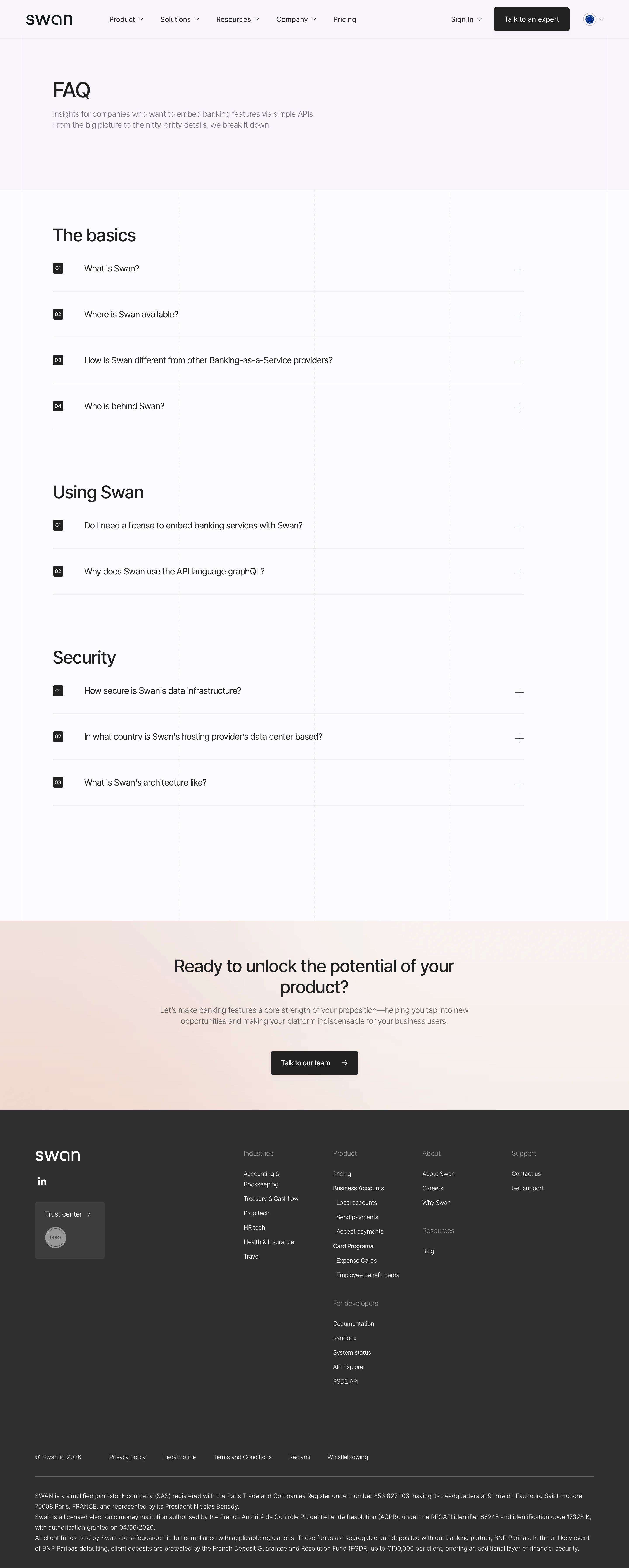 swan.io - FAQ | Swan - Desktop - Wed Jul 29 2026 19:55:26 GMT+0000 (Coordinated Universal Time) Screenshot