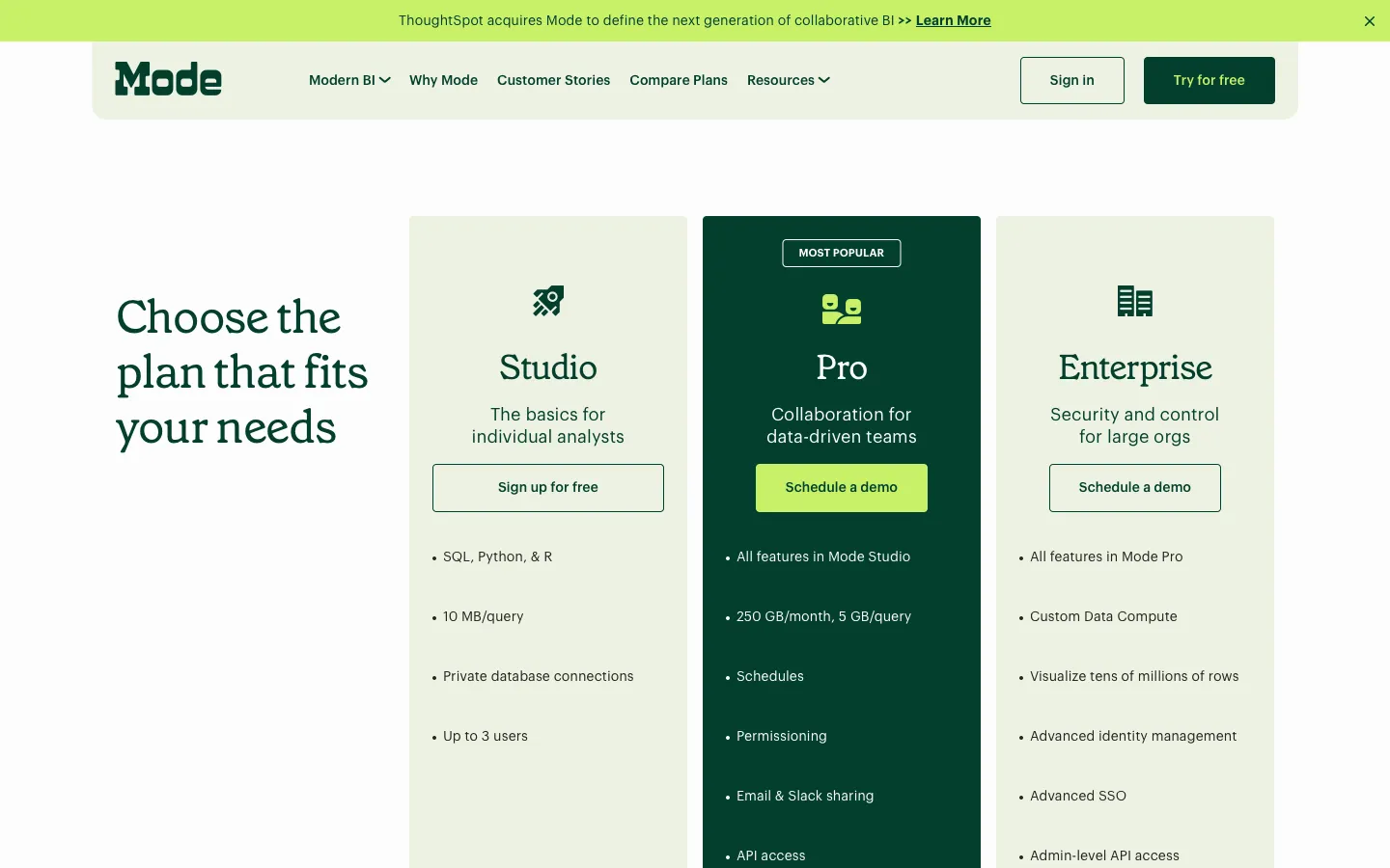 mode.com - Pricing Screenshot Preview