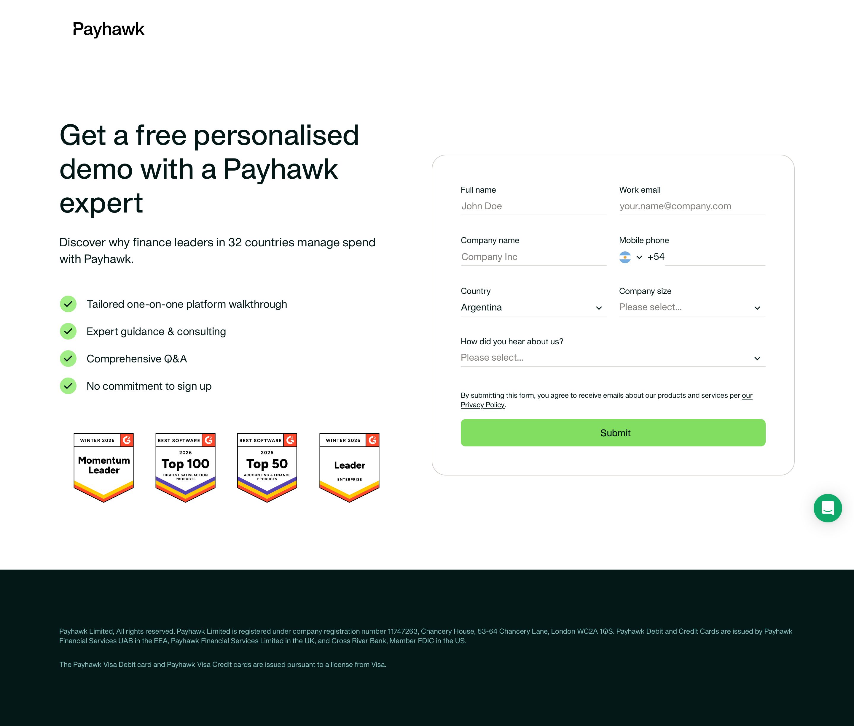 payhawk.com - Schedule a free demo of our spend management solution | Payhawk - Desktop - Mon Aug 03 2026 19:40:22 GMT+0000 (Coordinated Universal Time) Screenshot
