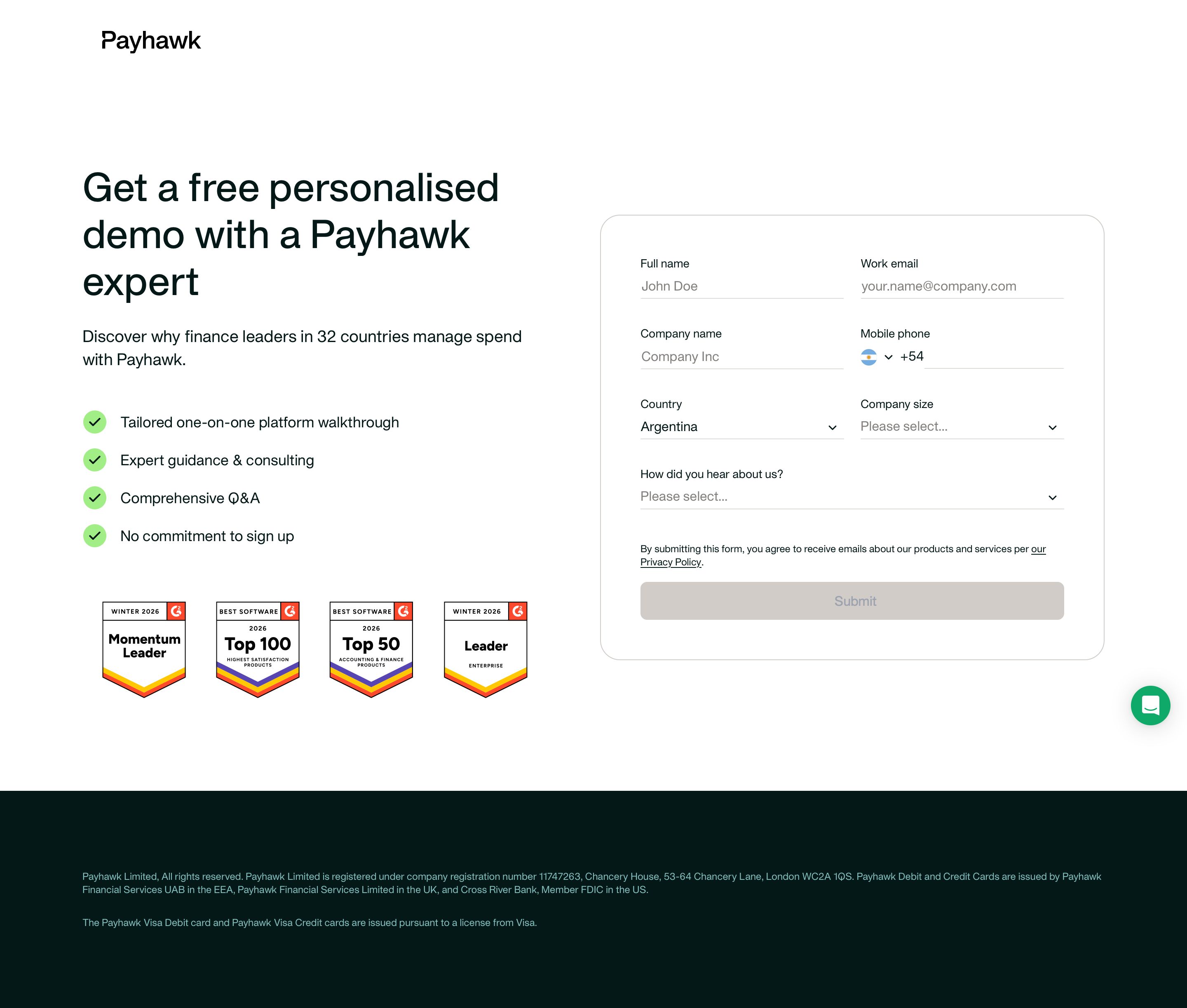 payhawk.com - Schedule a free demo of our spend management solution | Payhawk - Desktop - Mon Jul 27 2026 19:39:28 GMT+0000 (Coordinated Universal Time) Screenshot