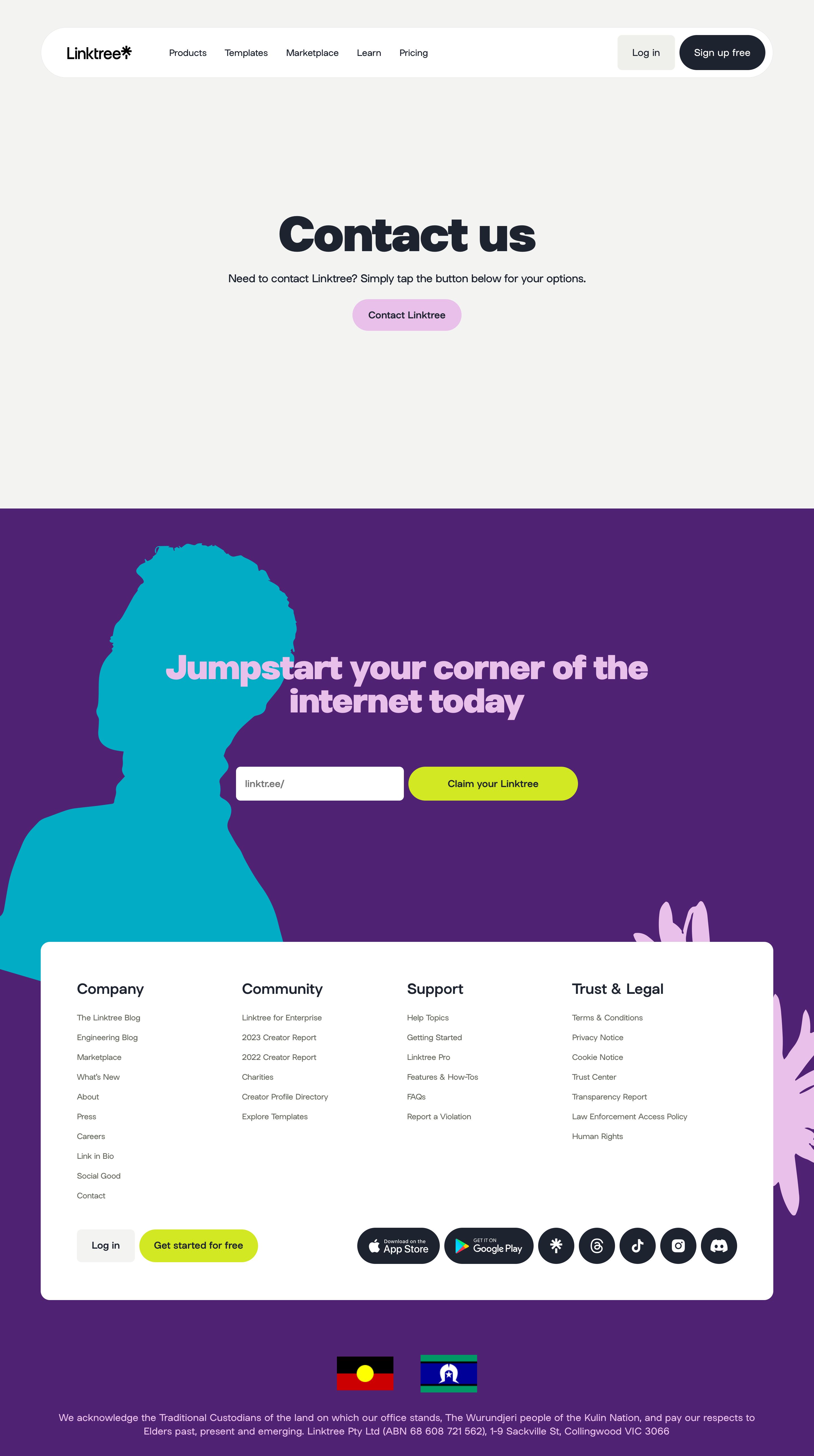linktr.ee - Contact | Linktree - Desktop Screenshot
