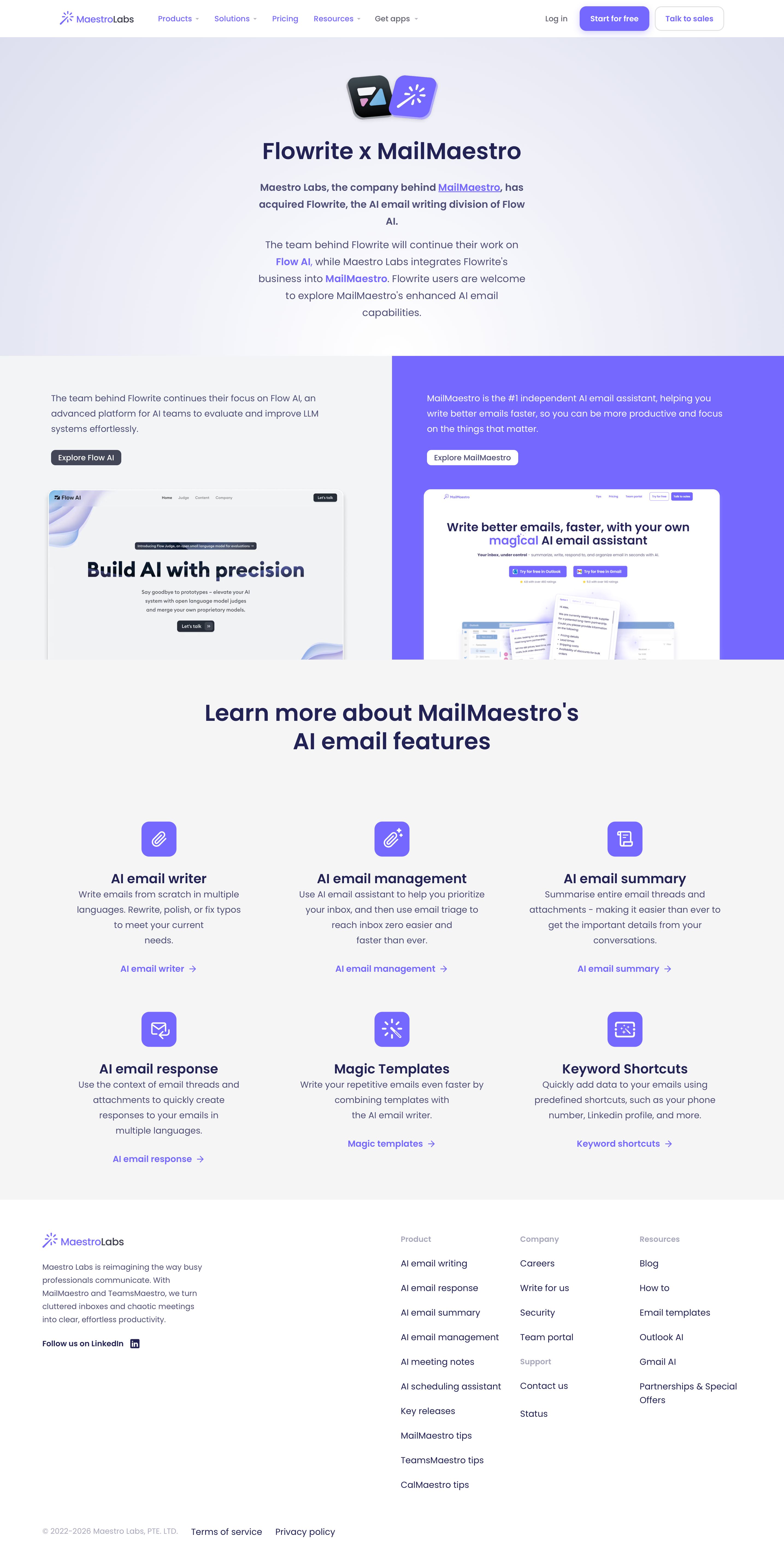 flowrite.com - Flowrite is now MailMaestro | Better AI Email Writing - Desktop Screenshot