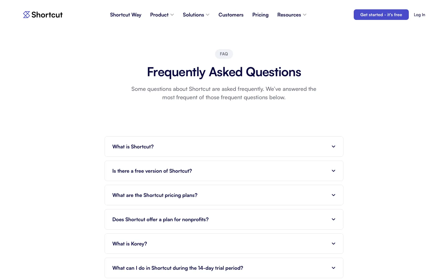 shortcut.com - FAQs Screenshot Preview