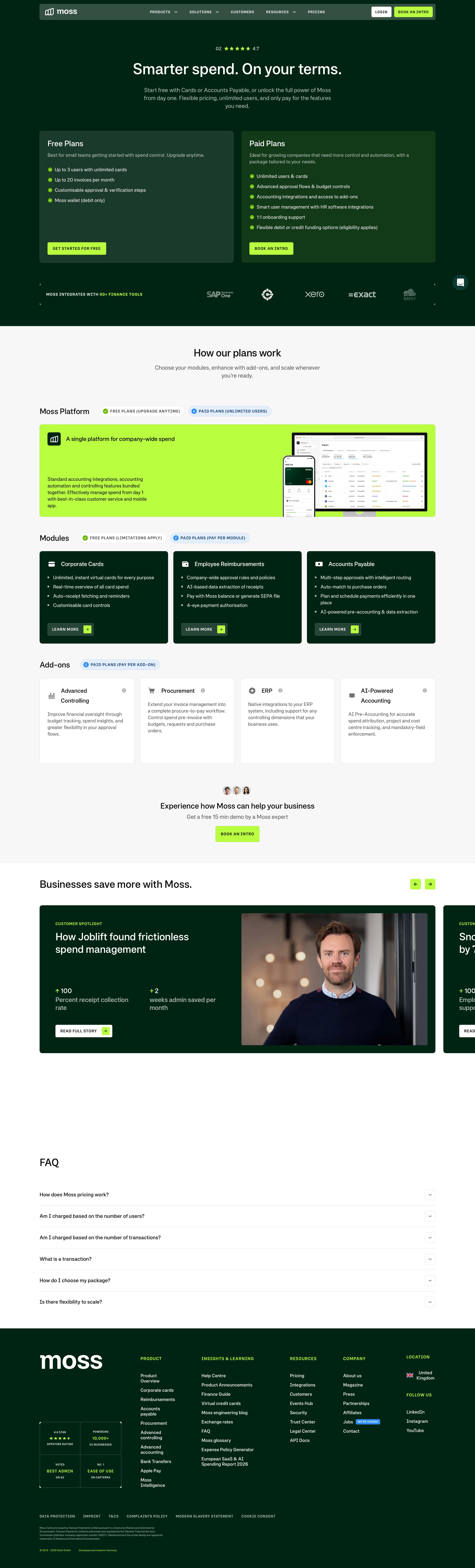 getmoss.com - Moss Prices | How much does the Moss Platform cost? - Desktop - Tue Jul 28 2026 19:28:56 GMT+0000 (Coordinated Universal Time) Screenshot