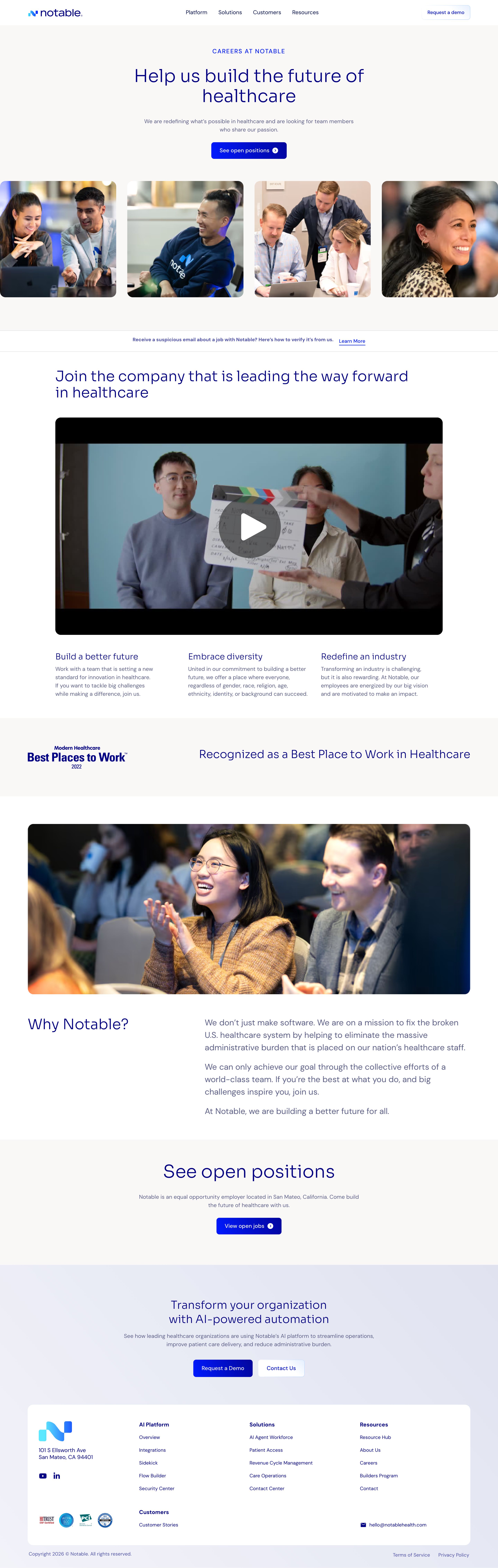 notablehealth.com - Careers at Notable Health | Join the Healthcare AI Team - Desktop - Tue Jul 28 2026 22:33:00 GMT+0000 (Coordinated Universal Time) Screenshot