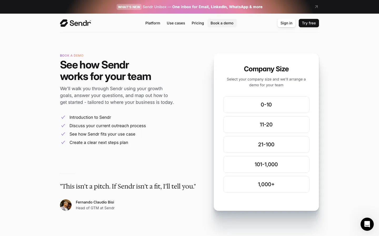 sendr.ai - Book a demo Screenshot Preview