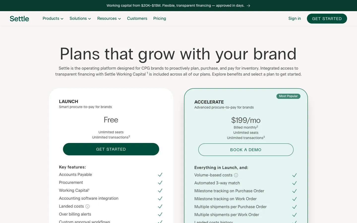 settle.com - Pricing Screenshot Preview