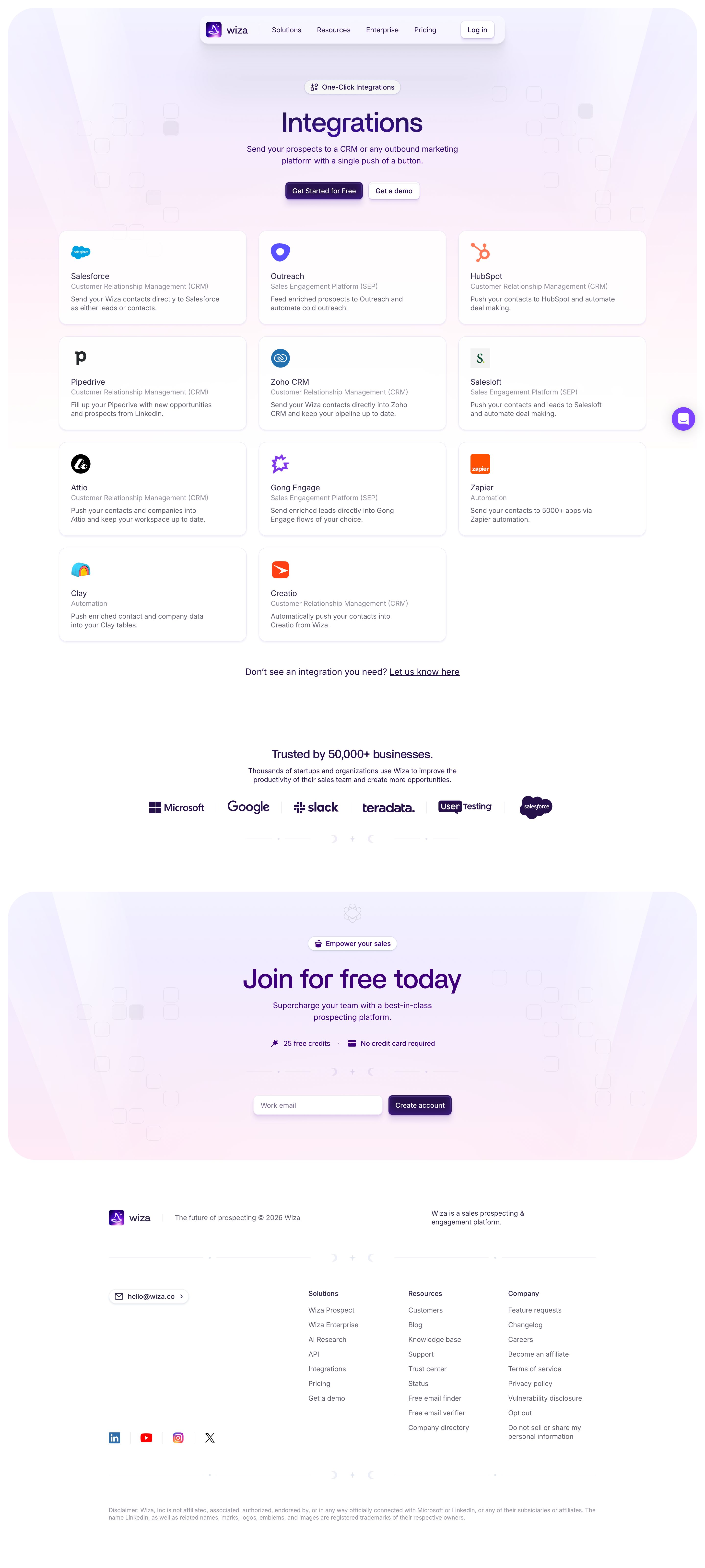 wiza.co - CRM & Tool Integrations For Prospecting | Wiza - Desktop Screenshot