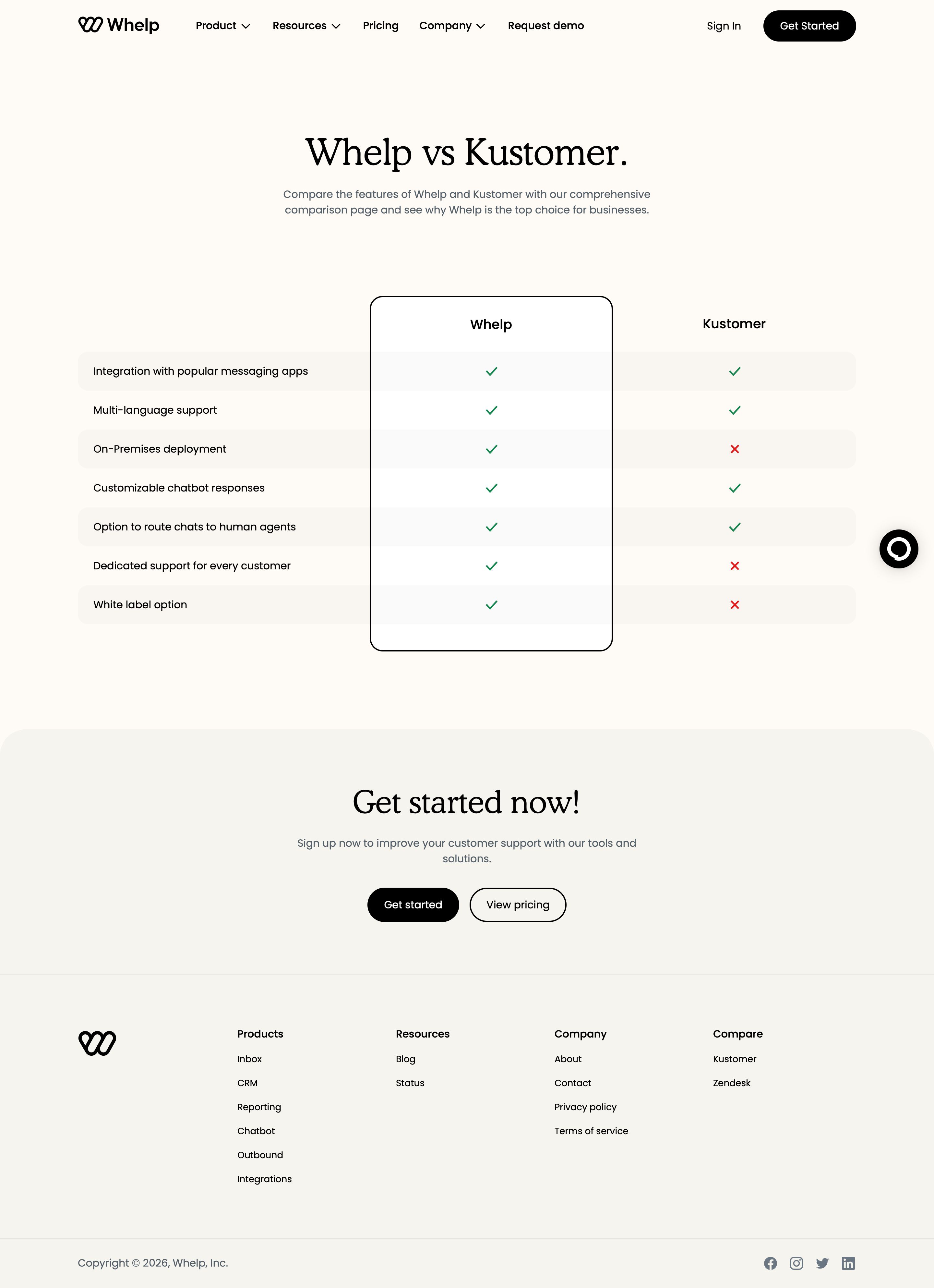 whelp.co - Whelp vs. Kustomer - Whelp - Desktop - Fri Jul 31 2026 07:52:42 GMT+0000 (Coordinated Universal Time) Screenshot