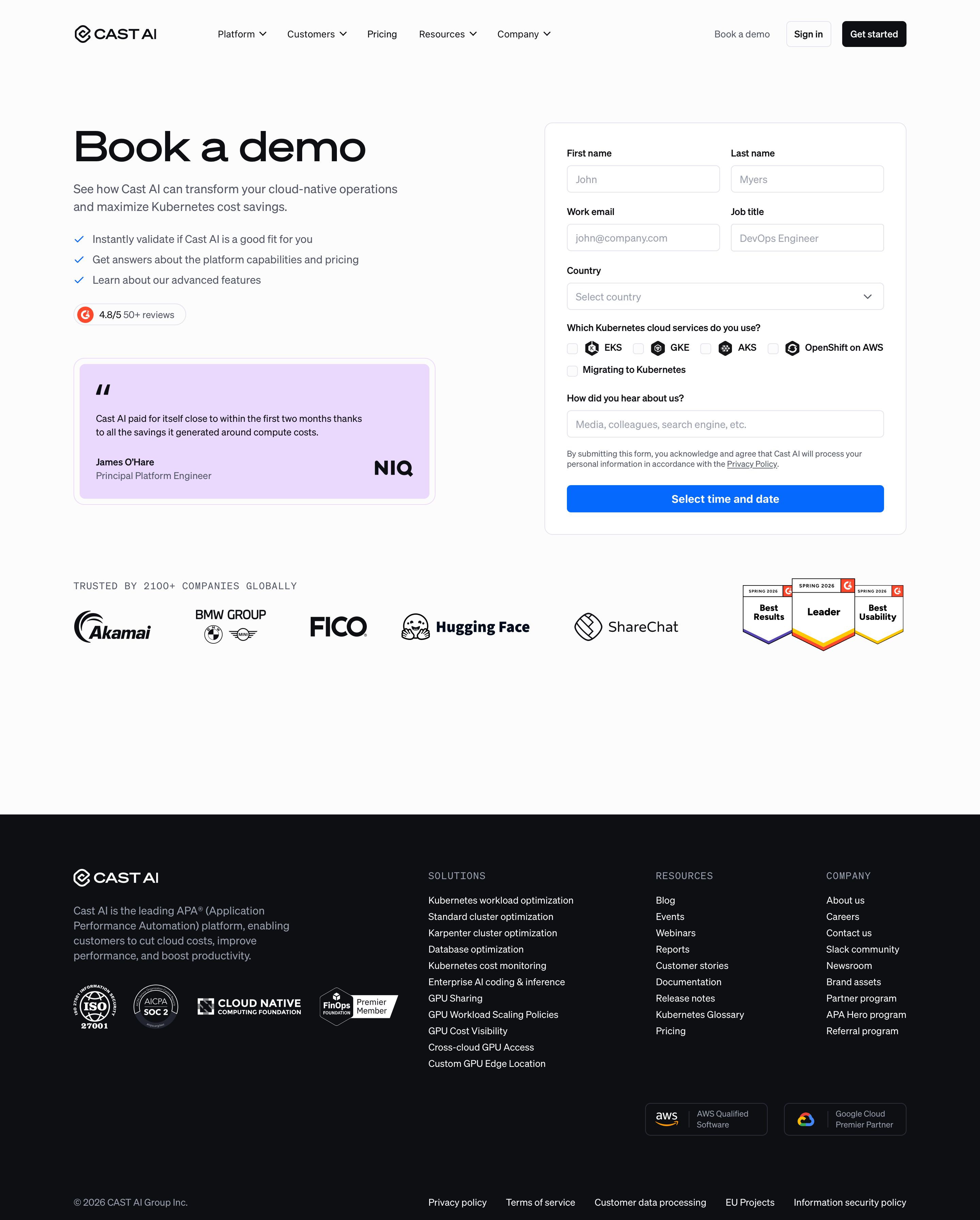 cast.ai - Book a Cast AI Demo: See The Kubernetes Automation Platform - Desktop - Mon Jul 27 2026 06:43:38 GMT+0000 (Coordinated Universal Time) Screenshot