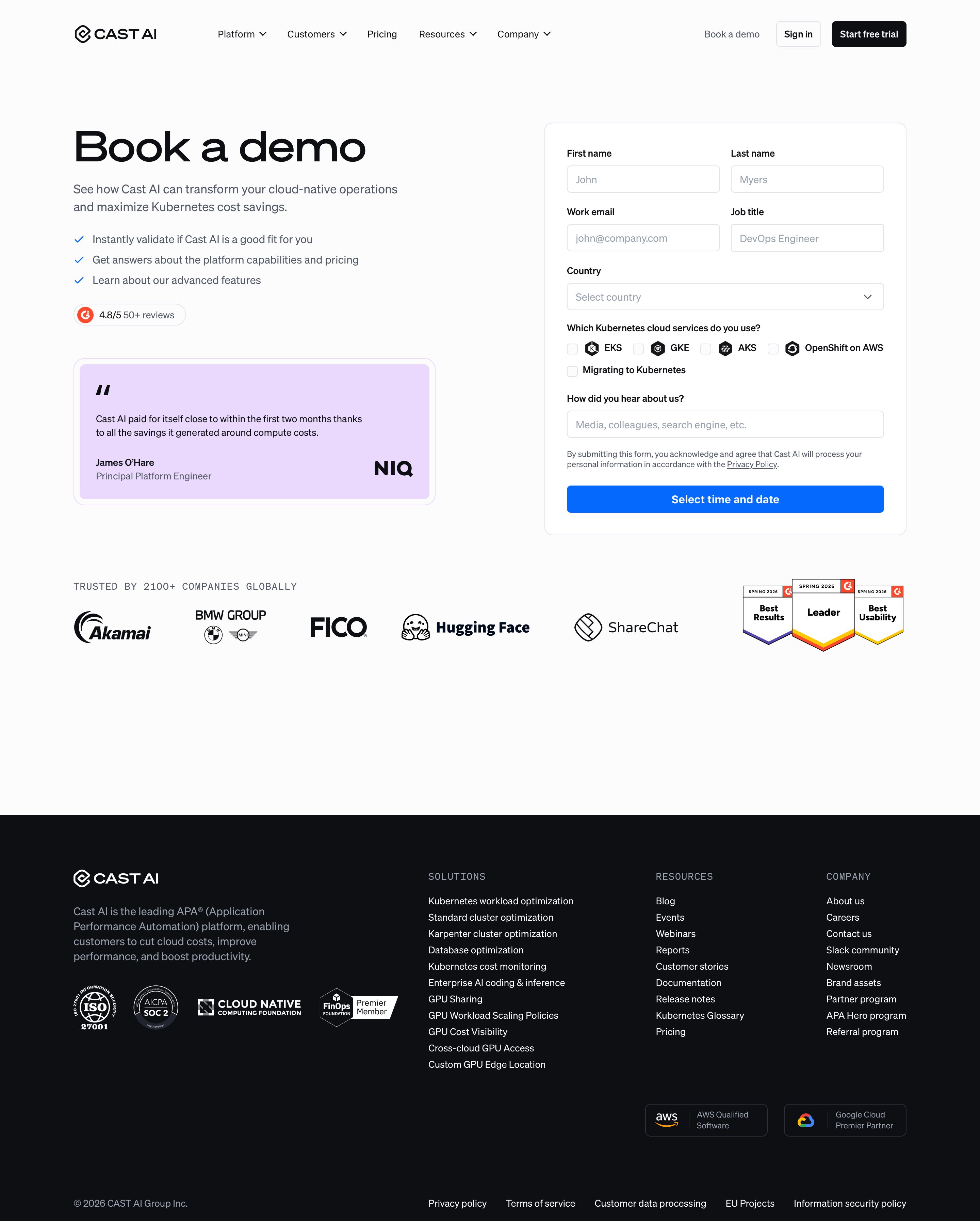 cast.ai - Book a Cast AI Demo: See The Kubernetes Automation Platform - Desktop Screenshot