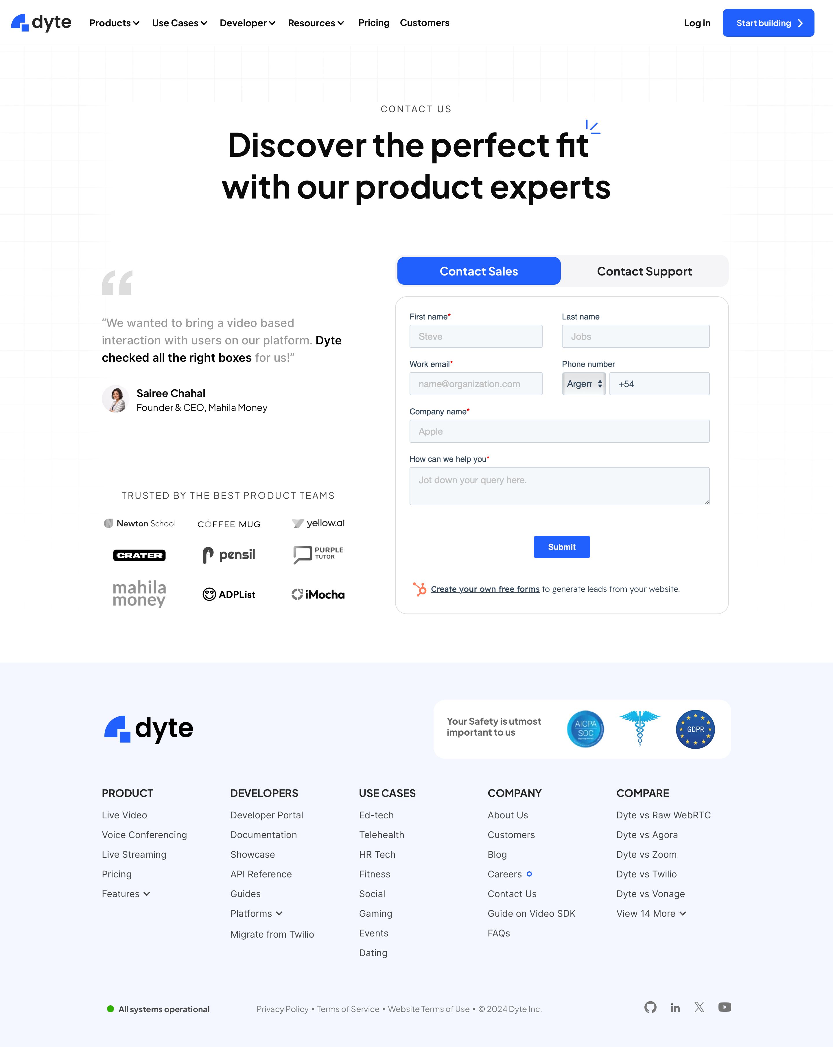 dyte.io - Talk to Us | Dyte - Desktop - Sat Aug 01 2026 10:02:24 GMT+0000 (Coordinated Universal Time) Screenshot
