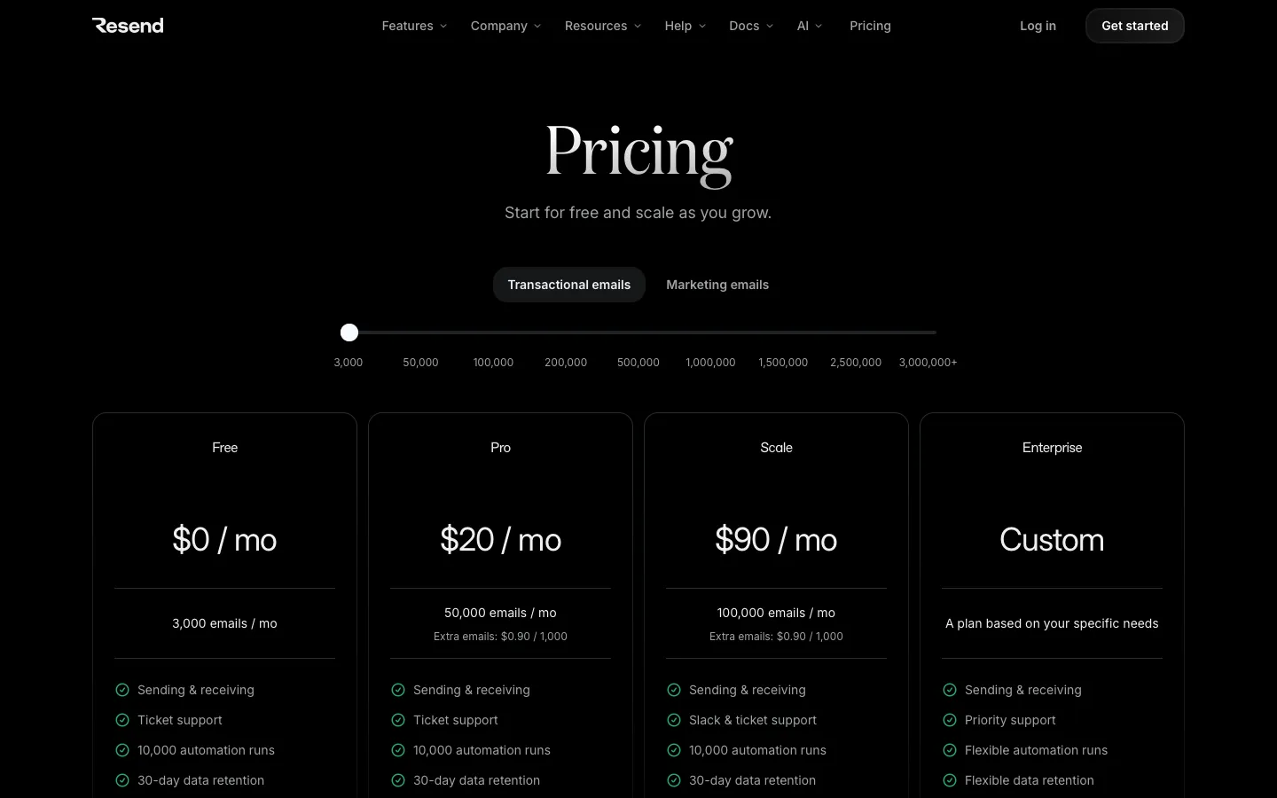 resend.com - Pricing Screenshot Preview