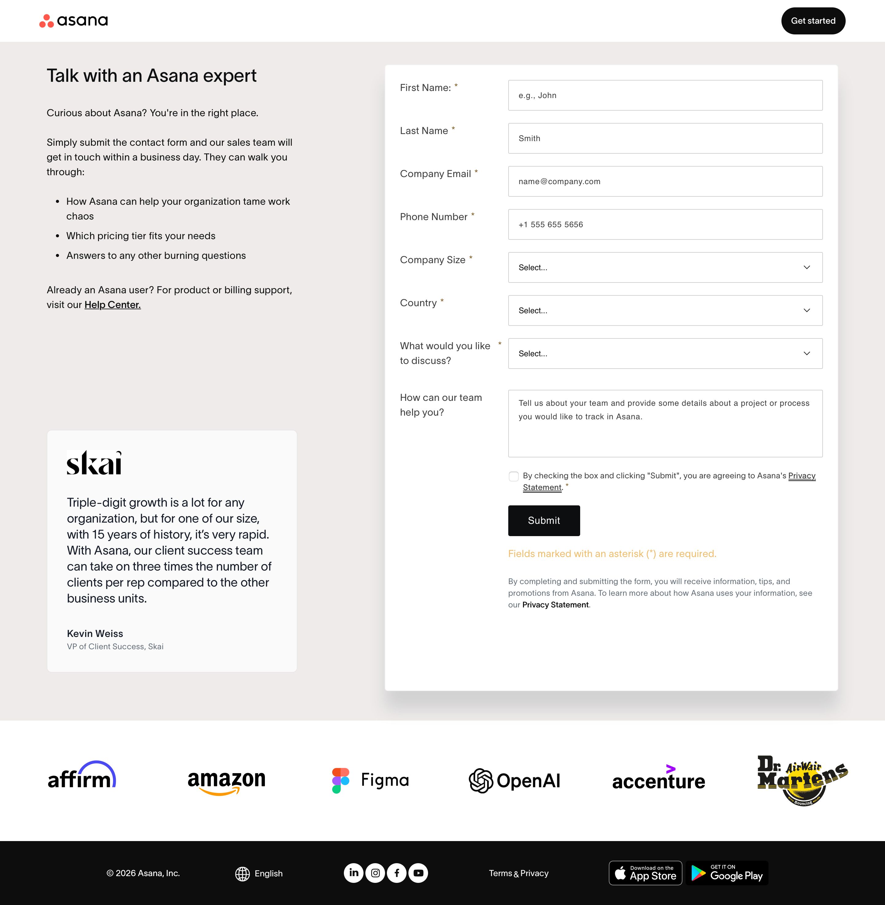 asana.com - Contact our Sales Team • Asana - Desktop Screenshot