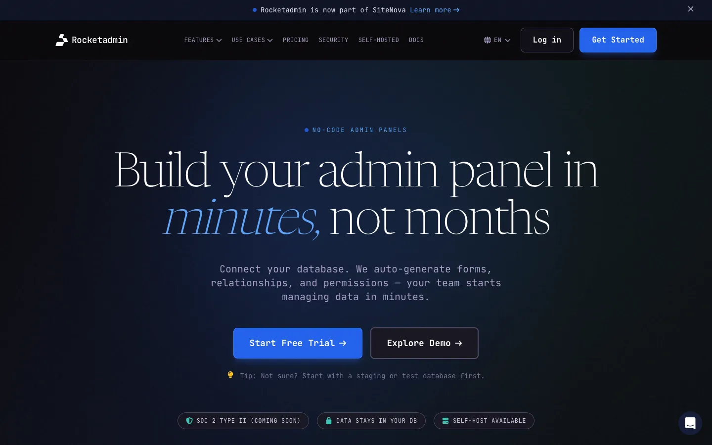 rocketadmin.com - Landing Screenshot Preview
