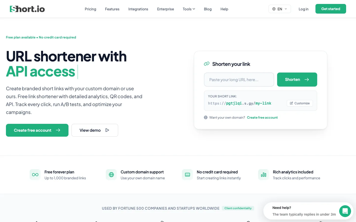 short.io - Landing Screenshot Preview