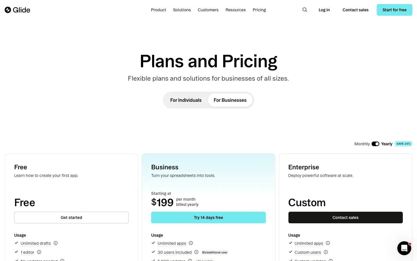glideapps.com - Pricing Screenshot Preview
