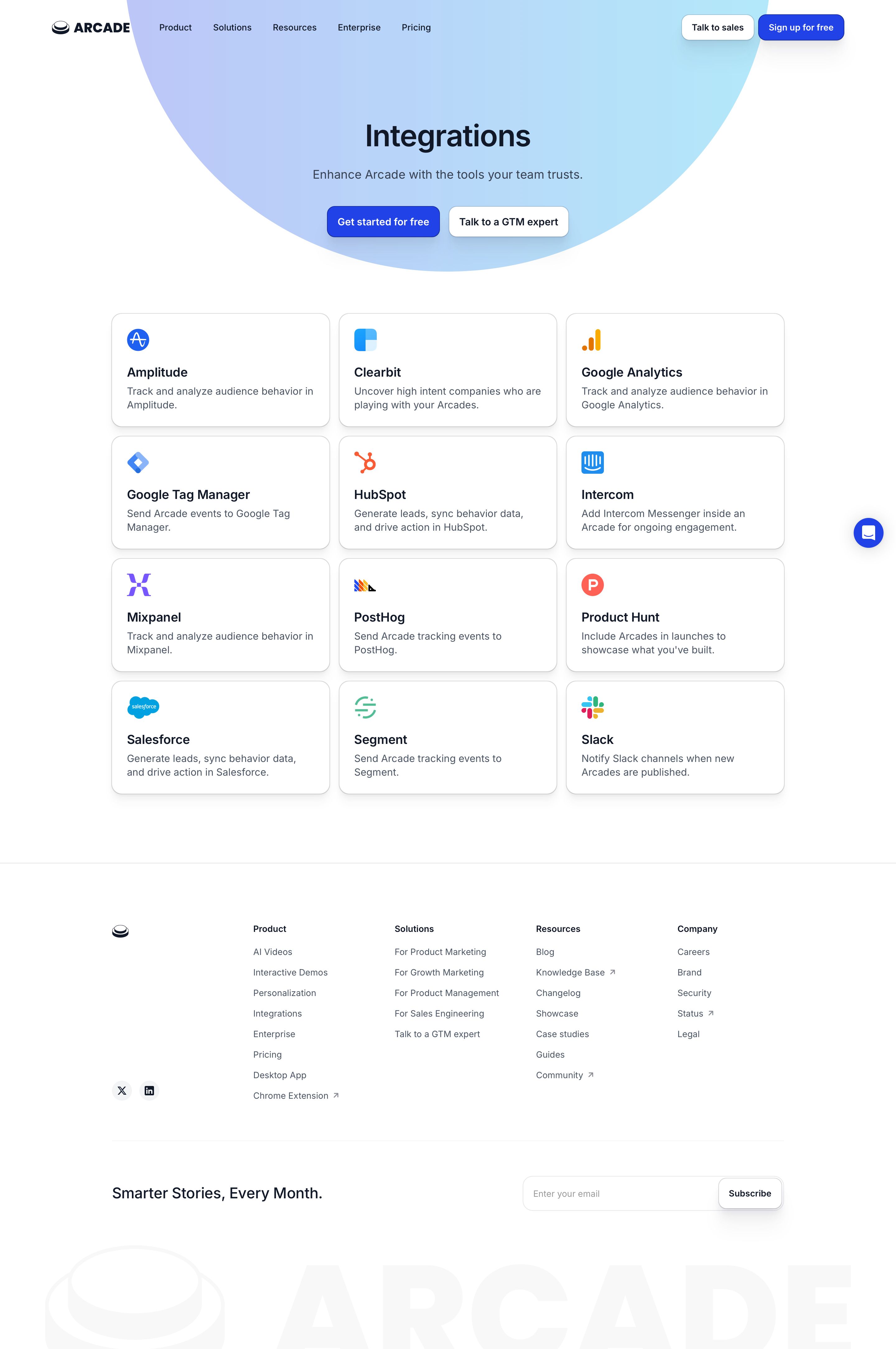 arcade.software - Integrations - Connect Arcade with Your Marketing & Sales Tools - Desktop - Sat Aug 01 2026 03:43:14 GMT+0000 (Coordinated Universal Time) Screenshot