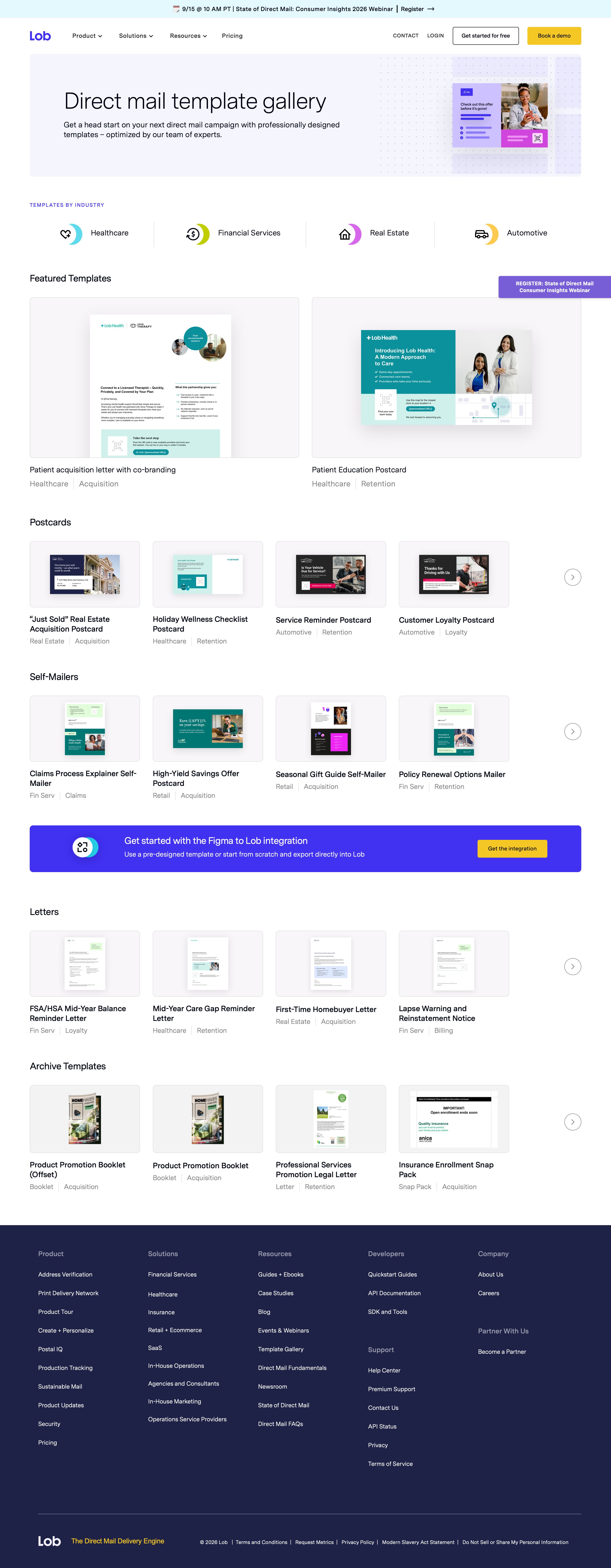 lob.com - Direct Mail Template Gallery | Lob - Desktop - Sun Aug 02 2026 19:33:22 GMT+0000 (Coordinated Universal Time) Screenshot