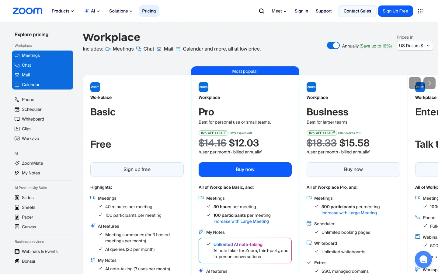 zoom.us - Pricing Screenshot Preview
