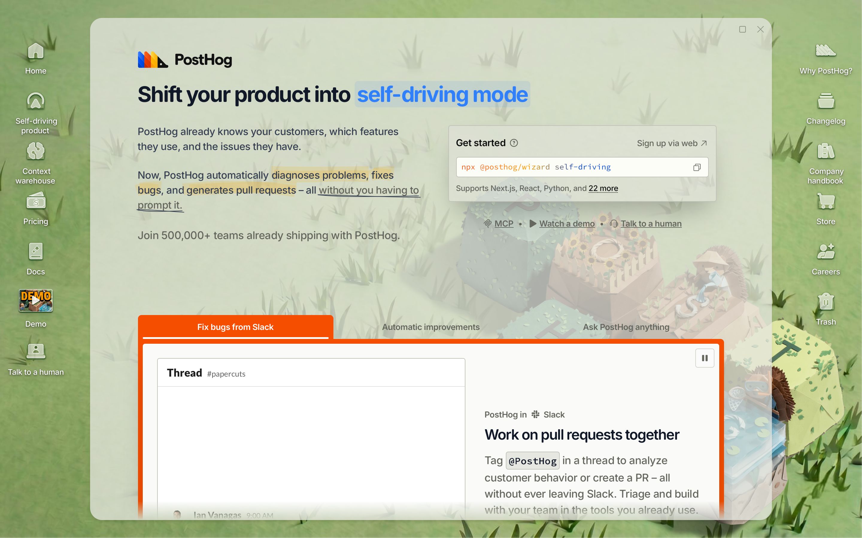 posthog.com - PostHog – We make your product self-driving - Desktop Screenshot