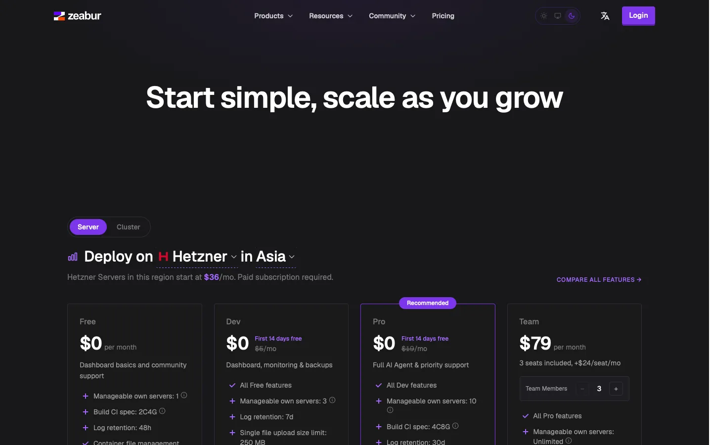 zeabur.com - Pricing Screenshot Preview