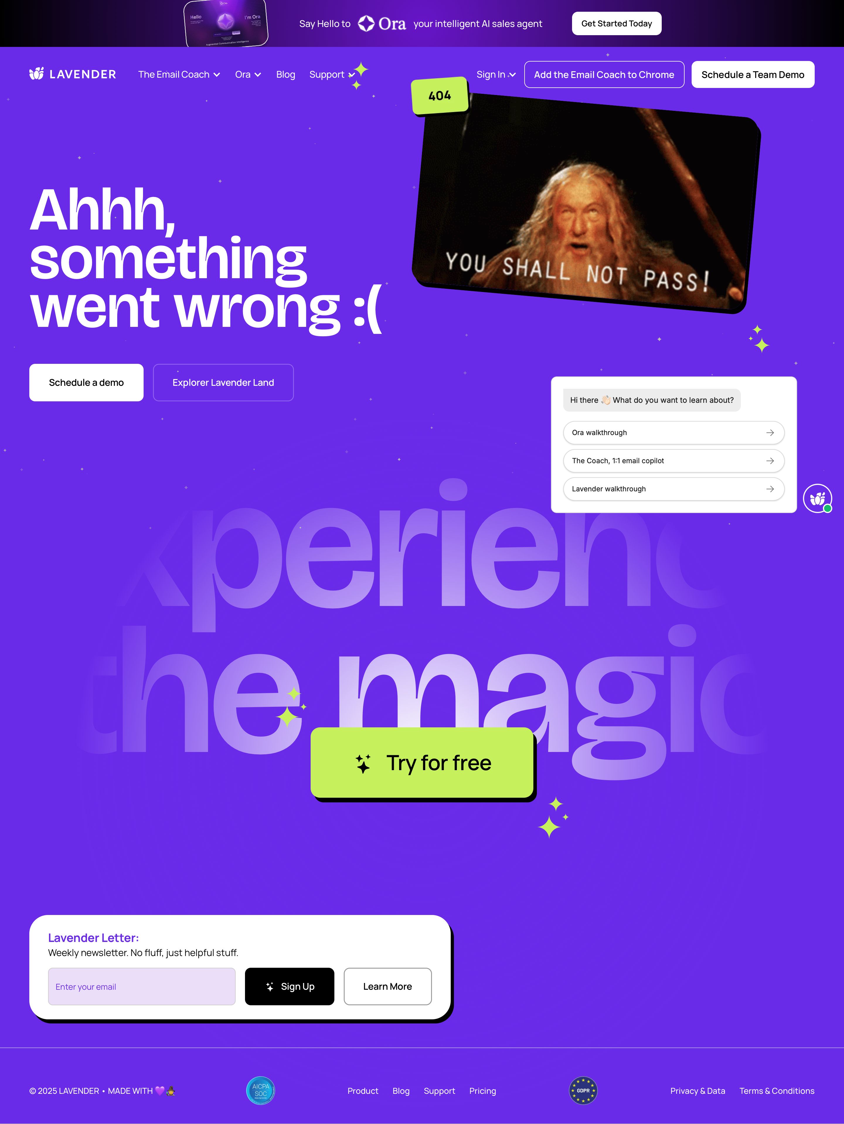 lavender.ai - Not Found - Desktop - Mon Jul 27 2026 15:56:50 GMT+0000 (Coordinated Universal Time) Screenshot