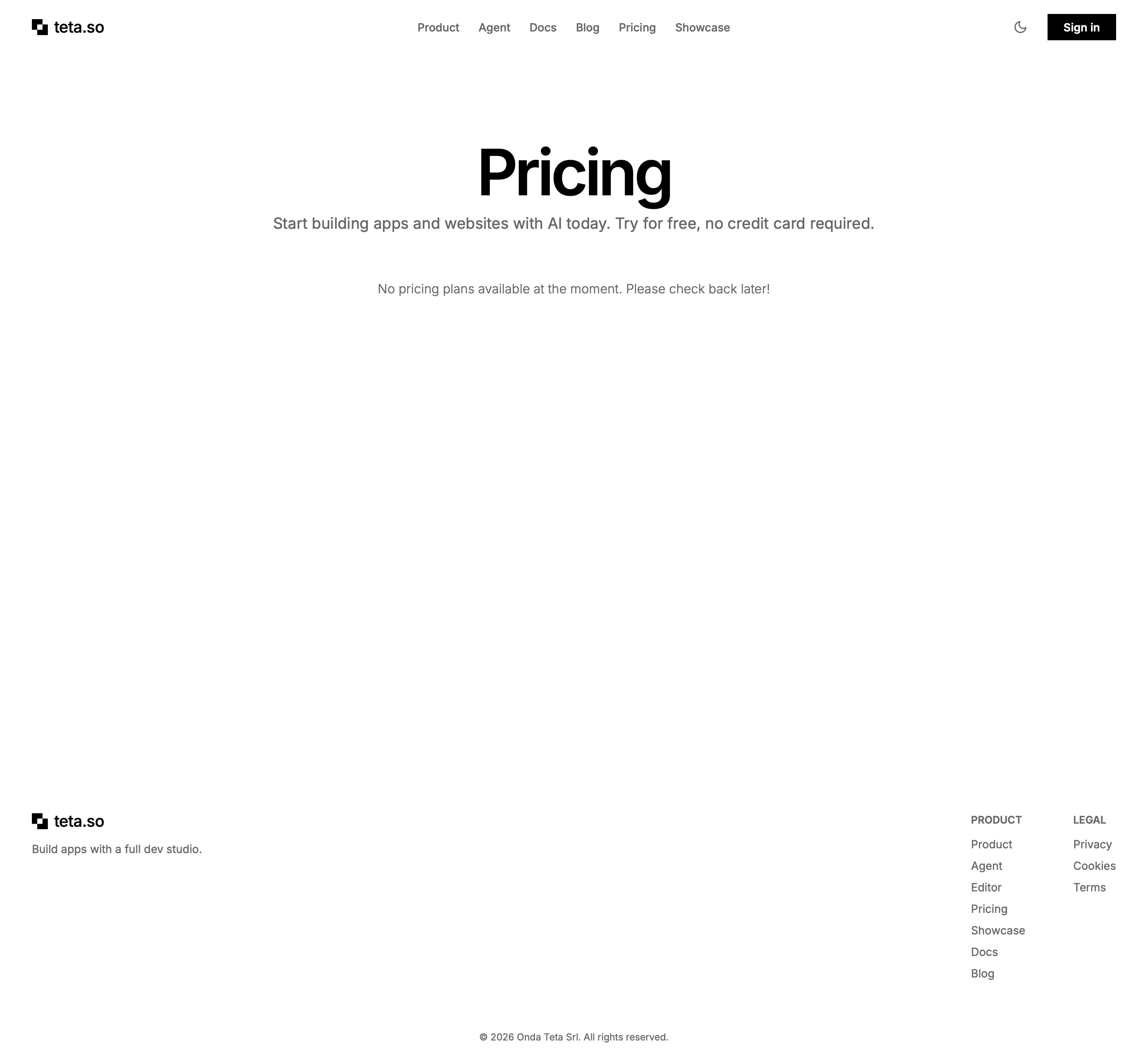 teta.so - Pricing Plans - Teta | AI Web Builder - Desktop - Tue Jul 28 2026 17:21:49 GMT+0000 (Coordinated Universal Time) Screenshot