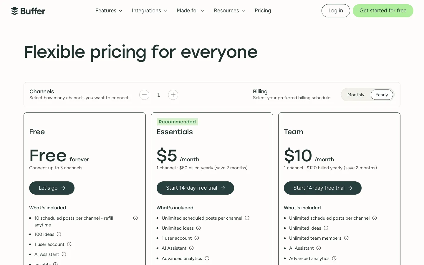 buffer.com - Pricing Screenshot Preview