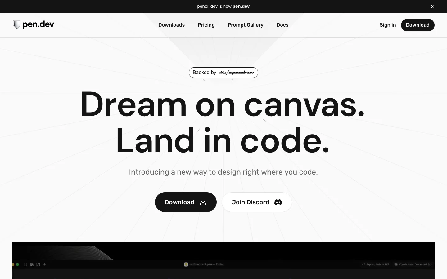 pencil.dev - Landing Screenshot Preview