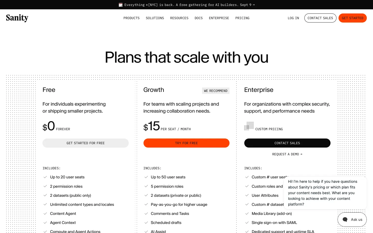 sanity.io - Pricing Screenshot Preview
